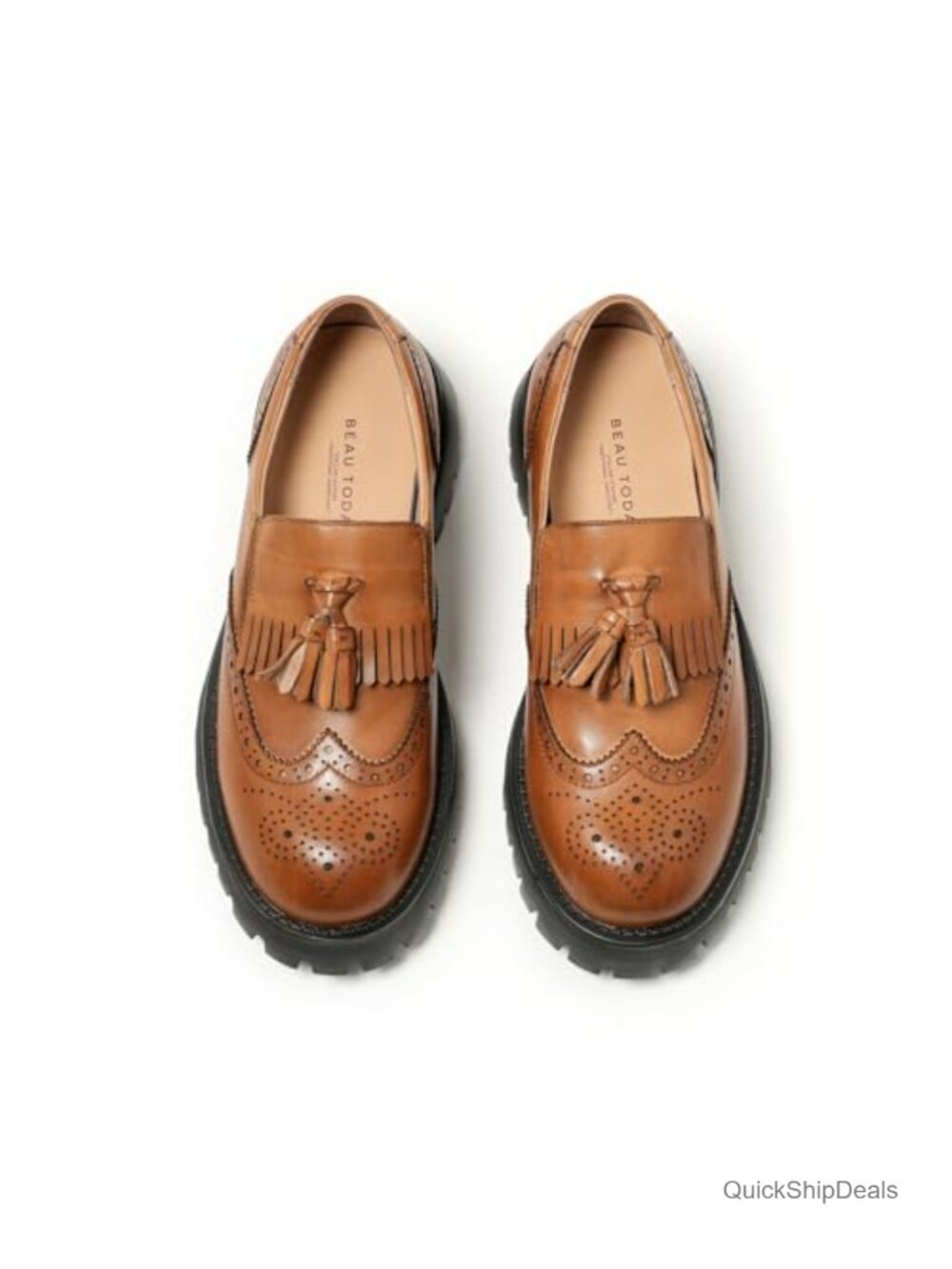 Chunky Leather Platform Loafers Lug Sole Tassel Slip On Women's